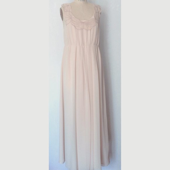 H&M BEIGE PLEATED CHIFFON MAXI DRESS 12